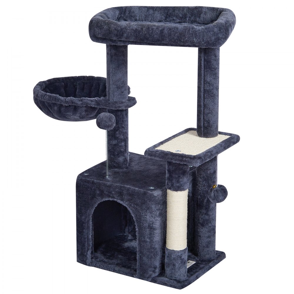 VEVOR Albero per Gatti da Interno 80 cm Torre per Gatti con Cuccia per Gatti, Amaca, Trespolo Superiore, Piattaforma per Saltare, con Palla Sospesa, Centro Attività per Mobili per Gatti, Grigio Scuro
