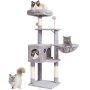 VEVOR Tiragraffi per Gatti Interno 115 cm Torre per Gatti con Cuccia per Gatti, Amaca, Trespolo Superiore, Piattaforme per Salti, con Palla Appesa, Centro Attività per Mobili per Gatti, Grigio Chiaro