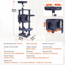 VEVOR Albero per Gatti 154 cm Torre per Gatti con Cuccia per Gatti Grigio Scuro