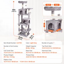 VEVOR Albero per Gatti 160 cm Torre per Gatti 2 Cucce per Gatti Grigio Chiaro