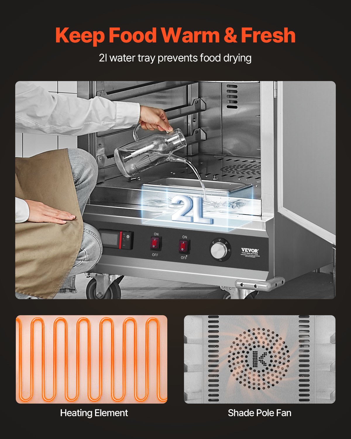 VEVOR Hot Box Food Warmer, Scaldavivande a 16 Ripiani con Vassoio per l'Acqua, Singola Porta e Ripiani Regolabili, Armadio Scaldavivande in Acciaio Inossidabile, Ideale per Conservare Ristorante