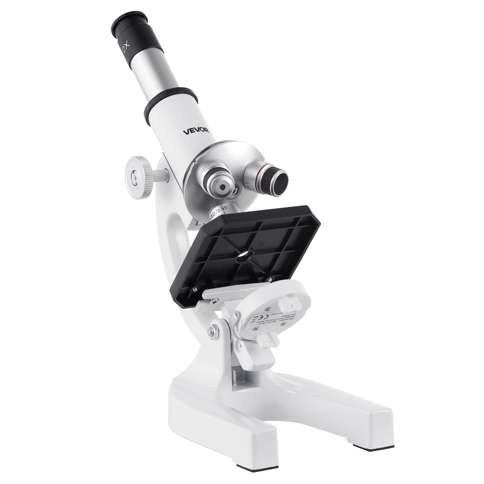 VEVOR Monocular Microscope for Adults, Professional Compound Microscope Kit, 40-2000X Magnification, Aluminum Alloy Body, Includes LED Light and Phone Holder, for Laboratory, School, Home, Education