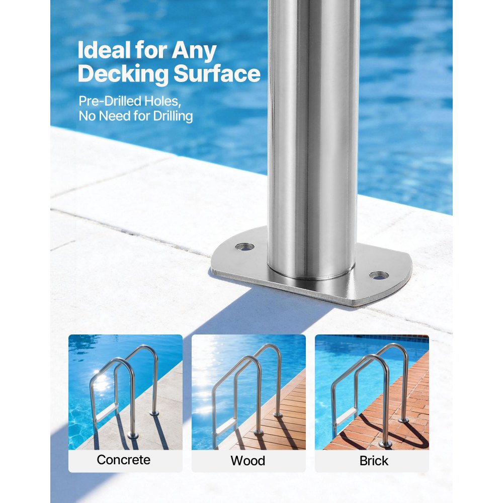 VEVOR Scaletta per Piscina Interrata in Acciaio Inox a 3 Gradini Antiscivolo, Scala di Sicurezza con Base Stabile e Doppio Corrimano Comodo, Portata 120 kg, per Piscine Interrate da 121,9 a 137,2 cm