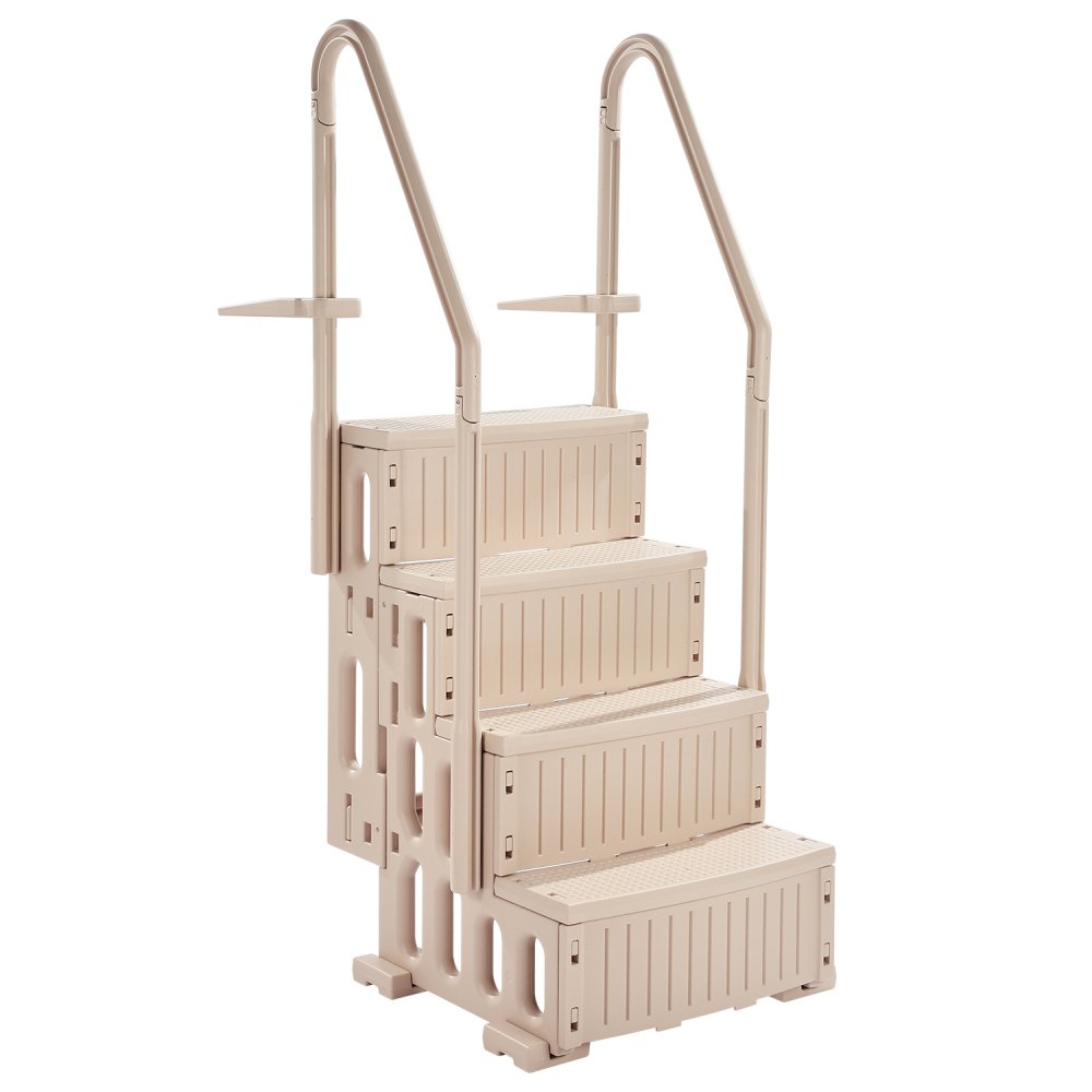 VEVOR Scala per Piscina, Scale con Corrimano Doppio a 4 Gradini Antiscivoli, Capacità 181,4 kg, per Piscine Interrate e Fuori Terra da 122-137 cm, Qualsiasi Superficie di Pavimentazione, Tortora