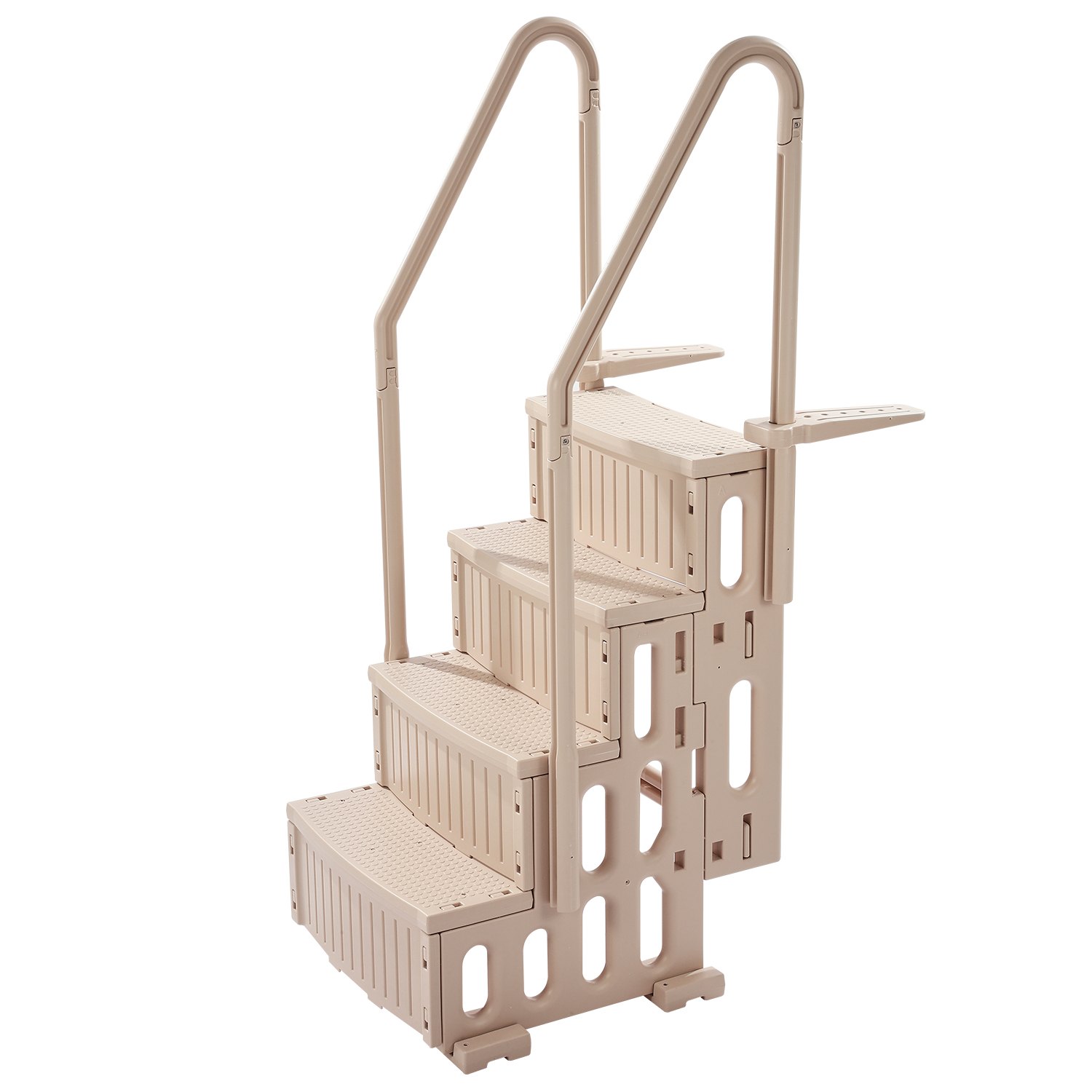 VEVOR Scala per Piscina, Scale con Corrimano Doppio a 4 Gradini Antiscivoli, Capacità 181,4 kg, per Piscine Interrate e Fuori Terra da 122-137 cm, Qualsiasi Superficie di Pavimentazione, Tortora