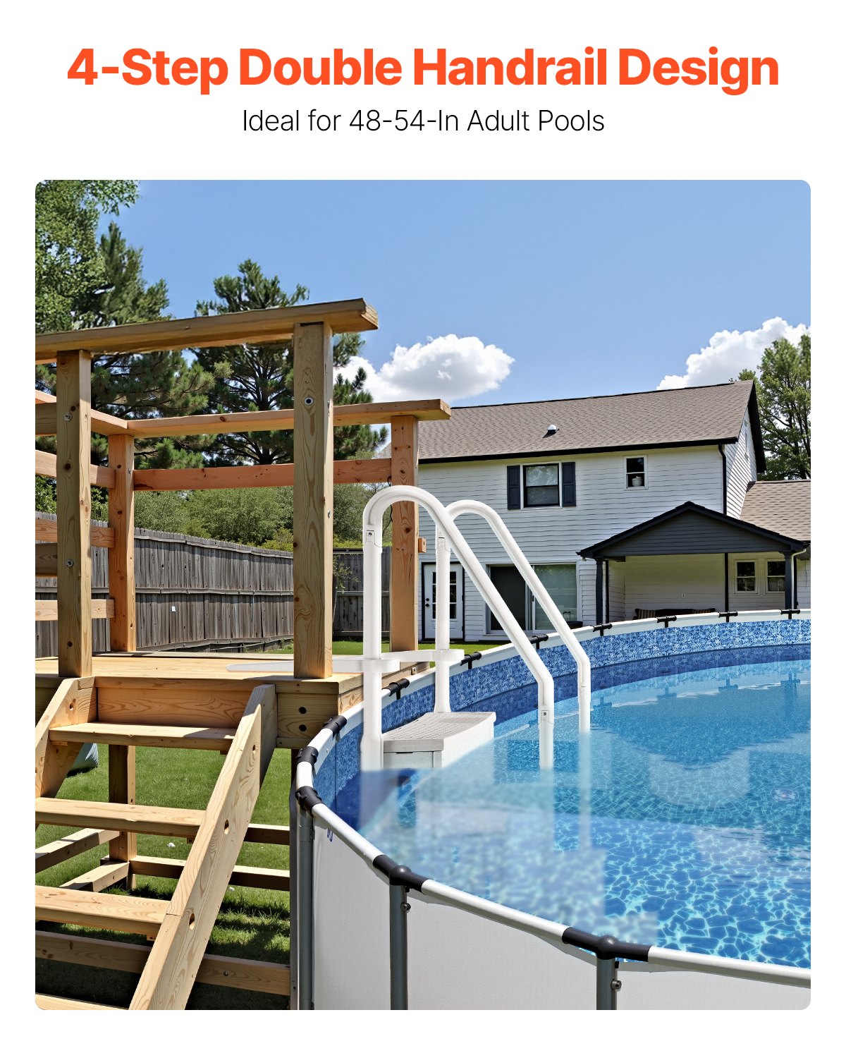 VEVOR Scaletta per Piscina 4 Gradini, Doppio Corrimano, Gradini Antiscivolo per Carichi Pesanti, Scaletta Sicurezza per Piscina, Carico 181,4 kg Piscine Interrate Fuori Terra 122-137 cm Bianco Latte