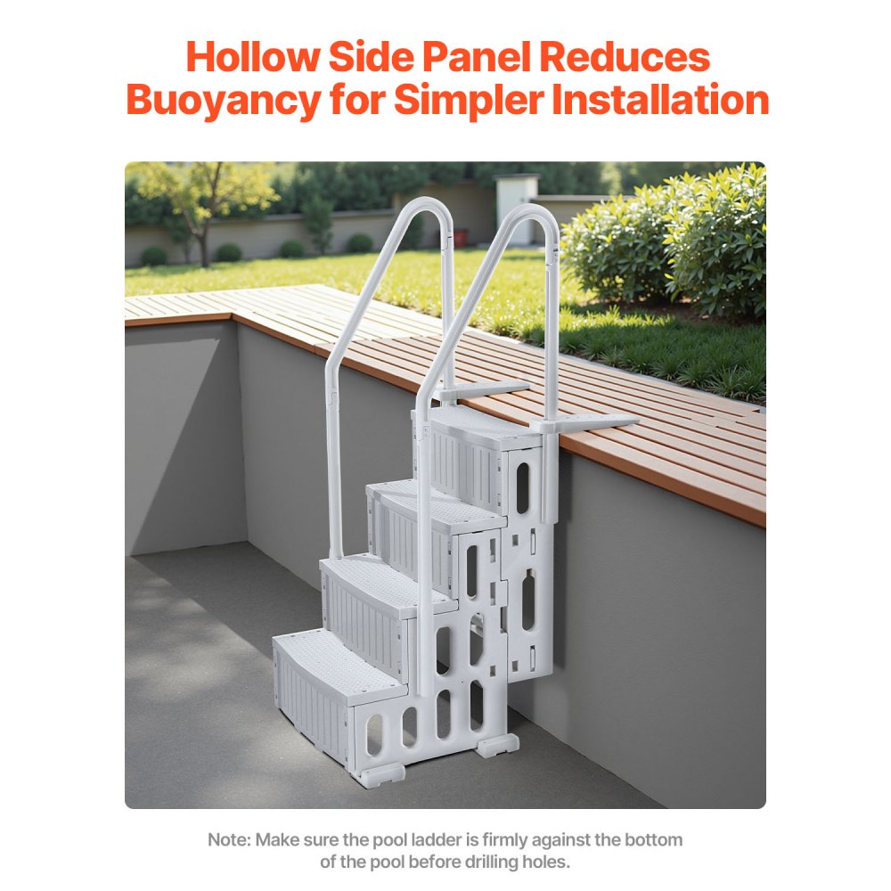 VEVOR Scaletta per Piscina a 4 Gradini con Corrimano Doppio, Gradini Antiscivolo Resistenti, Scaletta Sicurezza per Piscina, Carico Massimo 181,4 kg Piscine Interrate Fuori Terra 122-137 cm Grigio