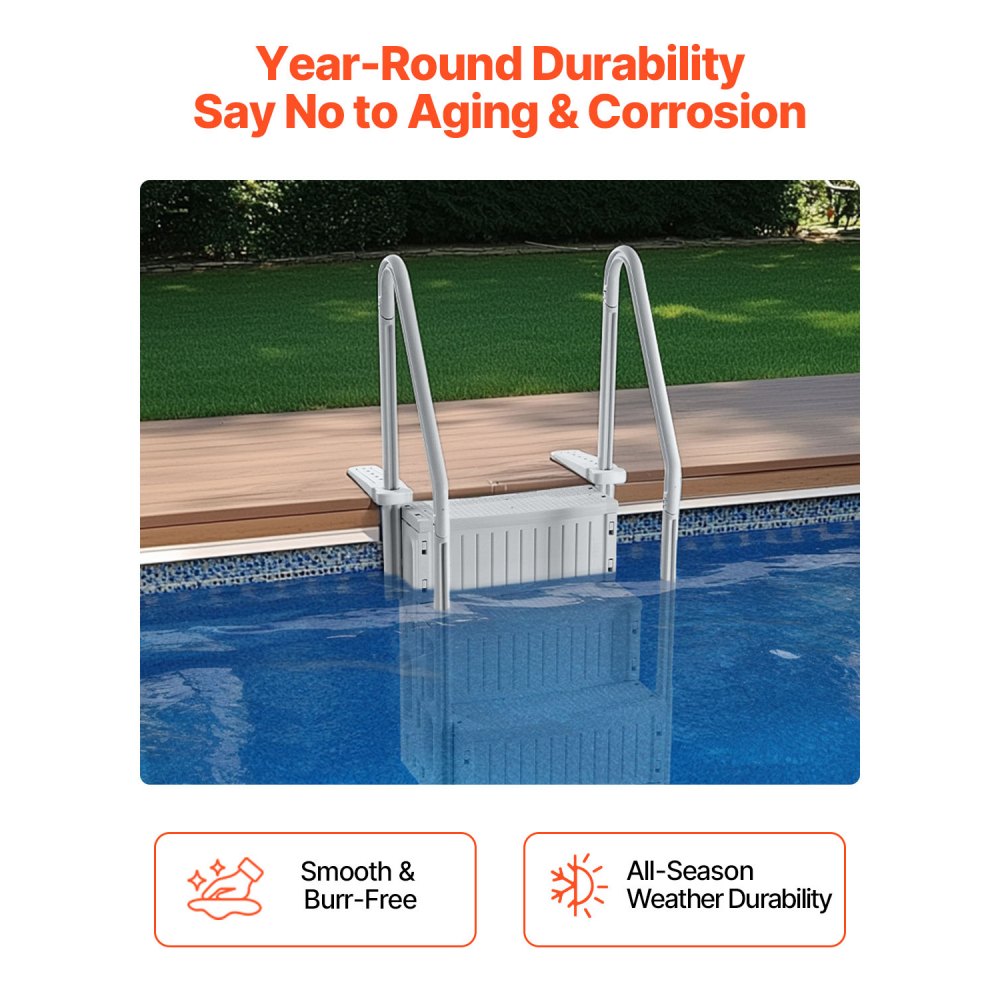 VEVOR Scaletta per Piscina a 4 Gradini con Corrimano Doppio, Gradini Antiscivolo Resistenti, Scaletta Sicurezza per Piscina, Carico Massimo 181,4 kg Piscine Interrate Fuori Terra 122-137 cm Grigio