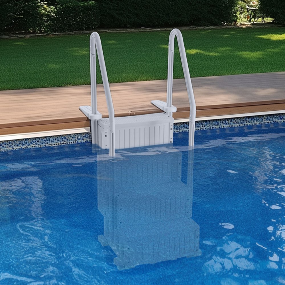 VEVOR Scaletta per Piscina a 4 Gradini con Corrimano Doppio, Gradini Antiscivolo Resistenti, Scaletta Sicurezza per Piscina, Carico Massimo 181,4 kg Piscine Interrate Fuori Terra 122-137 cm Grigio