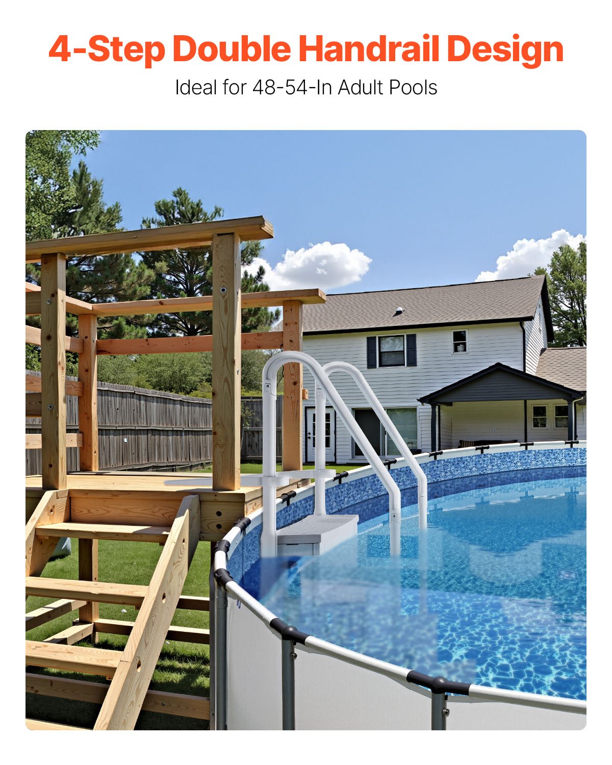 VEVOR Scaletta per Piscina a 4 Gradini con Corrimano Doppio, Gradini Antiscivolo Resistenti, Scaletta Sicurezza per Piscina, Carico Massimo 181,4 kg Piscine Interrate Fuori Terra 122-137 cm Grigio