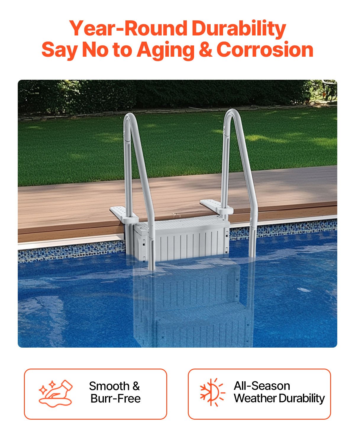 VEVOR Scaletta per Piscina a 4 Gradini con Corrimano Doppio, Gradini Antiscivolo Resistenti, Scaletta Sicurezza per Piscina, Carico Massimo 181,4 kg Piscine Interrate Fuori Terra 122-137 cm Grigio