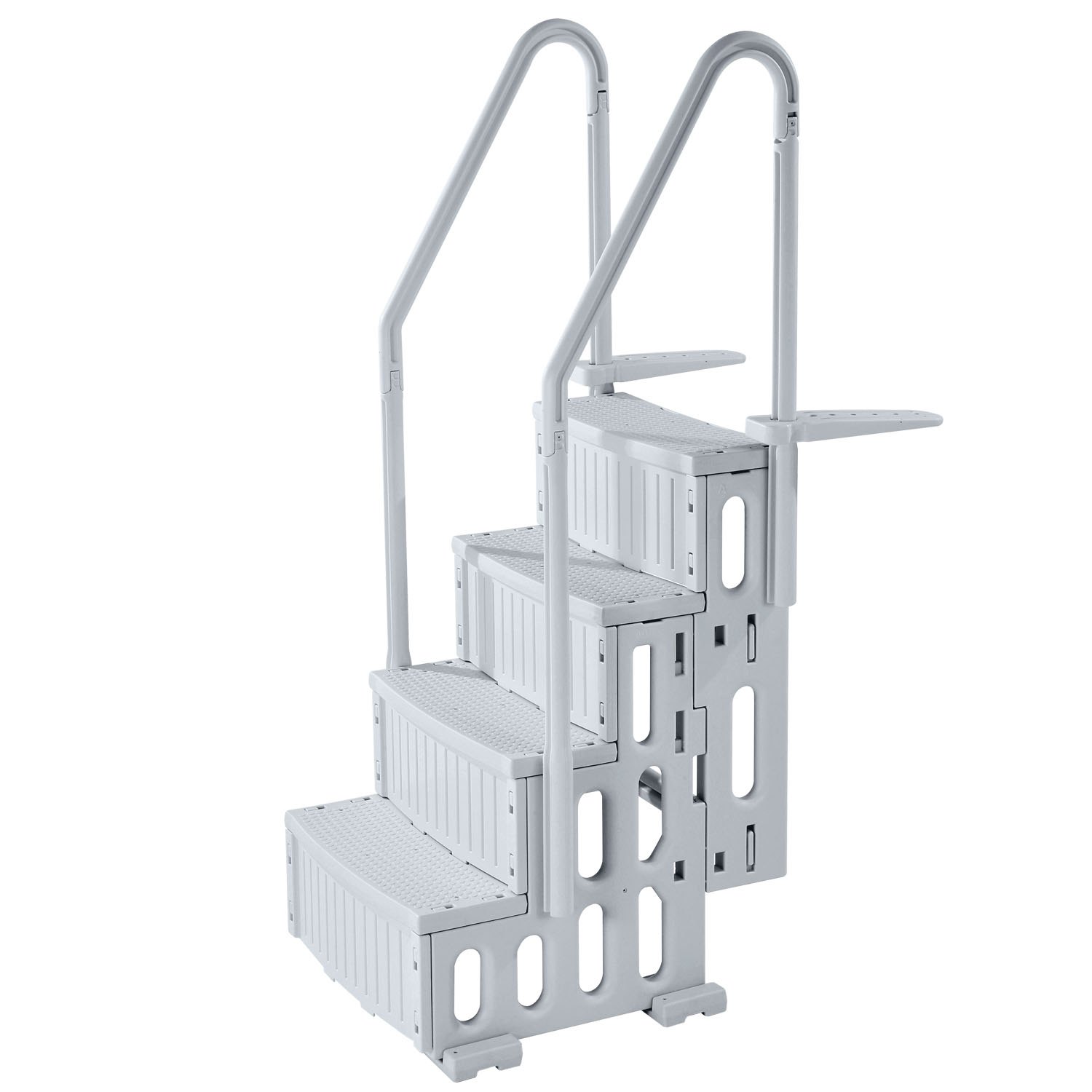 VEVOR Scaletta per Piscina a 4 Gradini con Corrimano Doppio, Gradini Antiscivolo Resistenti, Scaletta Sicurezza per Piscina, Carico Massimo 181,4 kg Piscine Interrate Fuori Terra 122-137 cm Grigio