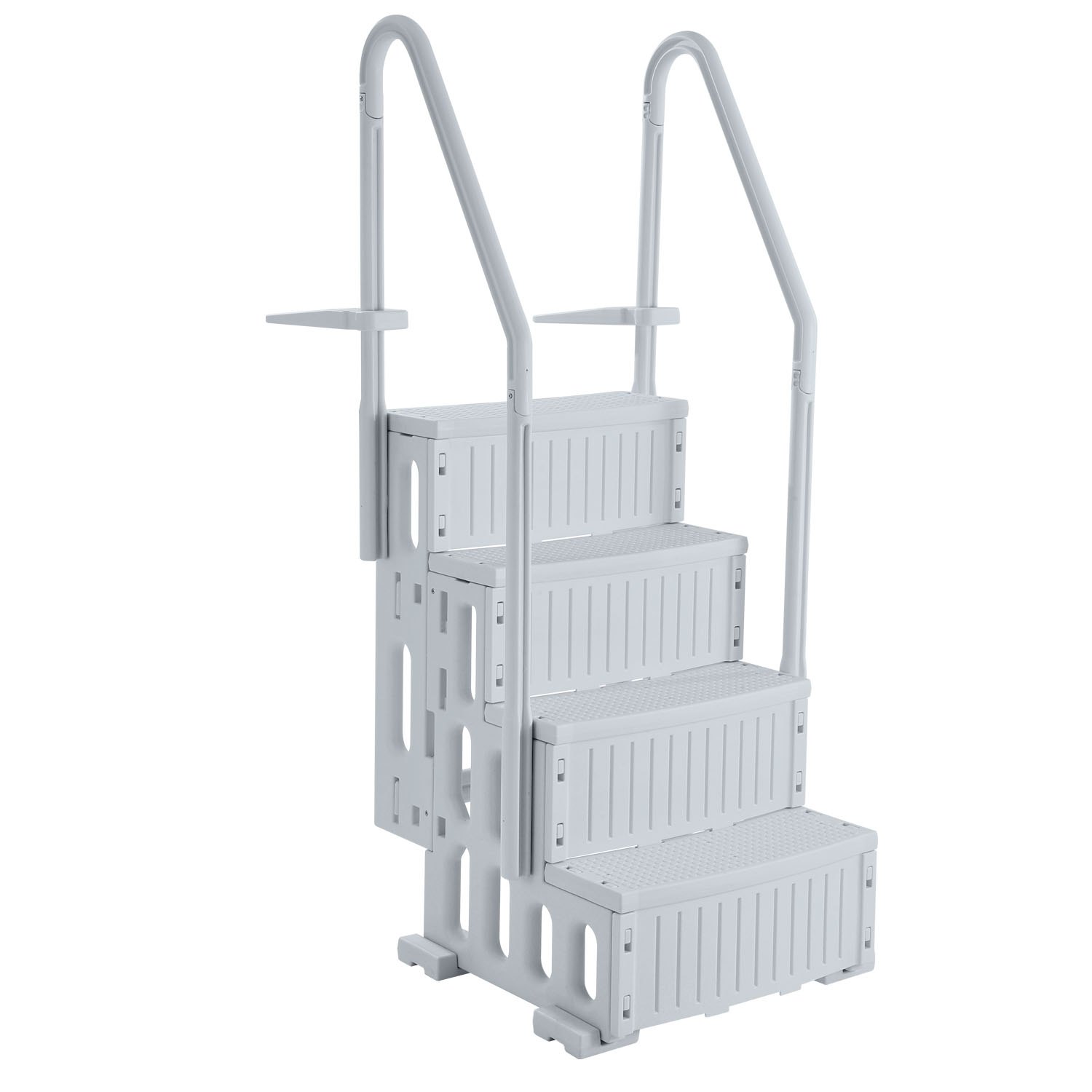 VEVOR Scaletta per Piscina a 4 Gradini con Corrimano Doppio, Gradini Antiscivolo Resistenti, Scaletta Sicurezza per Piscina, Carico Massimo 181,4 kg Piscine Interrate Fuori Terra 122-137 cm Grigio