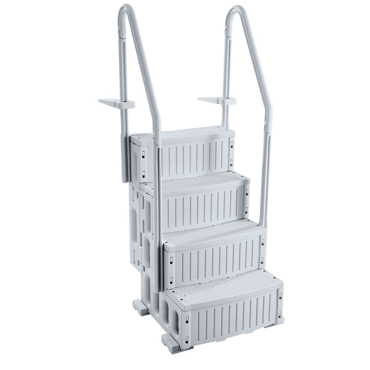 VEVOR Scaletta per Piscina a 4 Gradini con Corrimano Doppio, Gradini Antiscivolo Resistenti, Scaletta Sicurezza per Piscina, Carico Massimo 181,4 kg Piscine Interrate Fuori Terra 122-137 cm Grigio