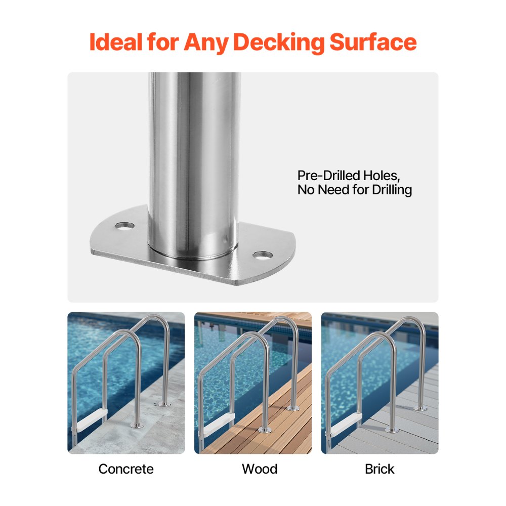 VEVOR Scaletta per Piscina 3 Gradini con Corrimano Doppio, Gradini Antiscivolo Resistenti, Scaletta Sicurezza per Piscina in Acciaio Inox, Capacità di Carico 120 kg per Piscine Interrate da 121-137 cm