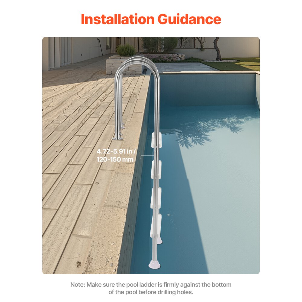 VEVOR Scaletta per Piscina 4 Gradini con Corrimano Doppio, Gradini Antiscivolo Resistenti, Scaletta Sicurezza per Piscina in Acciaio Inox, Capacità di Carico 120 kg per Piscine Interrate da 137 cm