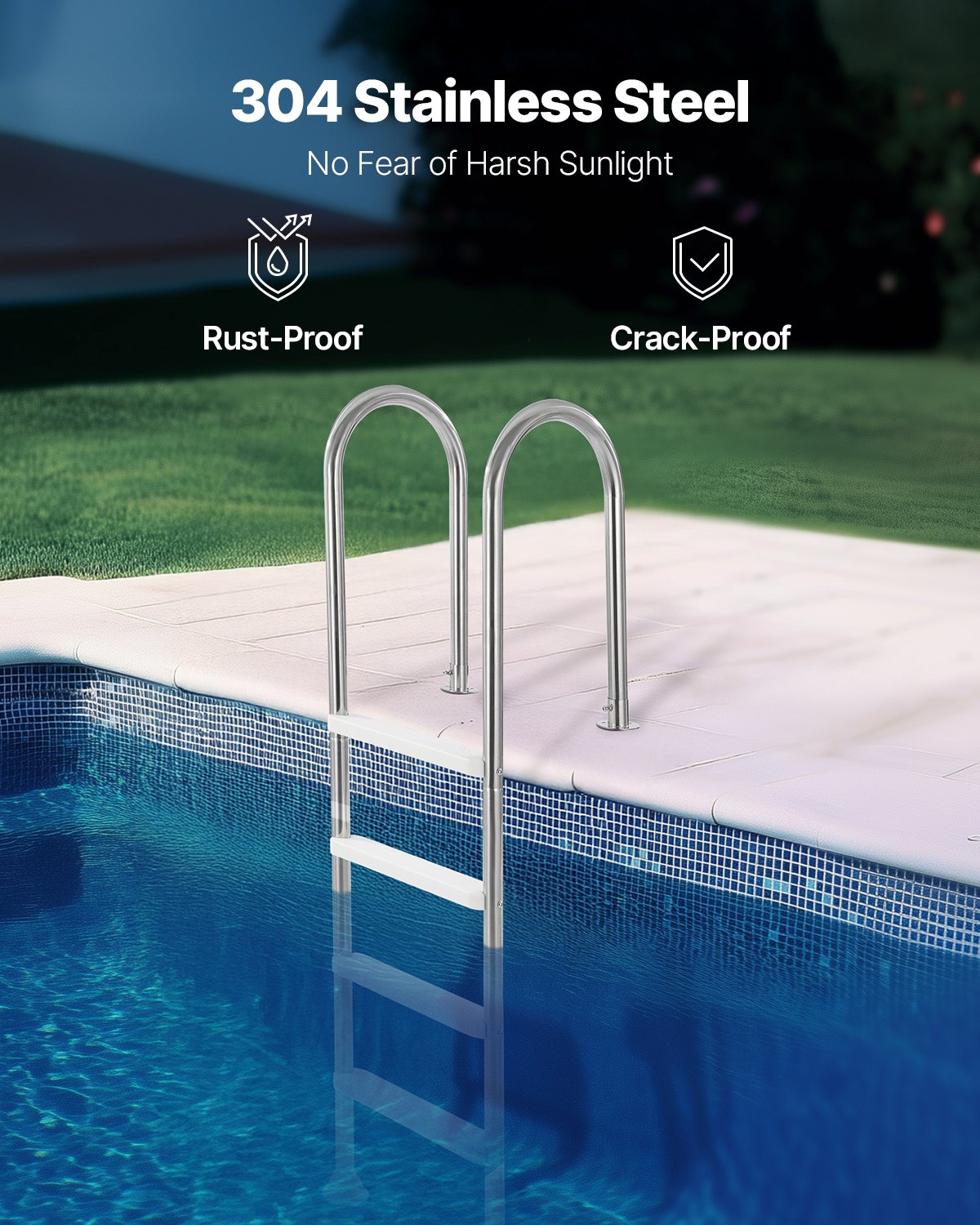 VEVOR Scaletta per Piscina 4 Gradini con Corrimano Doppio, Gradini Antiscivolo Resistenti, Scaletta Sicurezza per Piscina in Acciaio Inox, Capacità di Carico 120 kg per Piscine Interrate da 137 cm