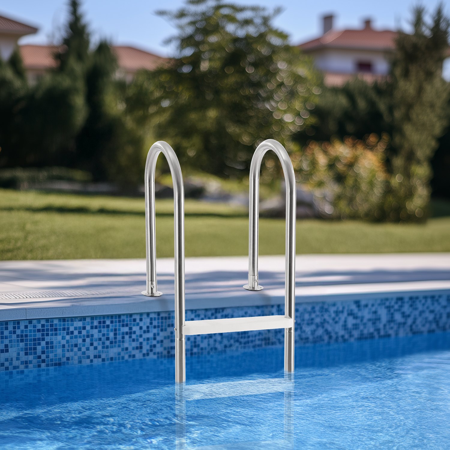 VEVOR Scaletta per Piscina 4 Gradini con Corrimano Doppio, Gradini Antiscivolo Resistenti, Scaletta Sicurezza per Piscina in Acciaio Inox, Capacità di Carico 120 kg per Piscine Interrate da 137 cm