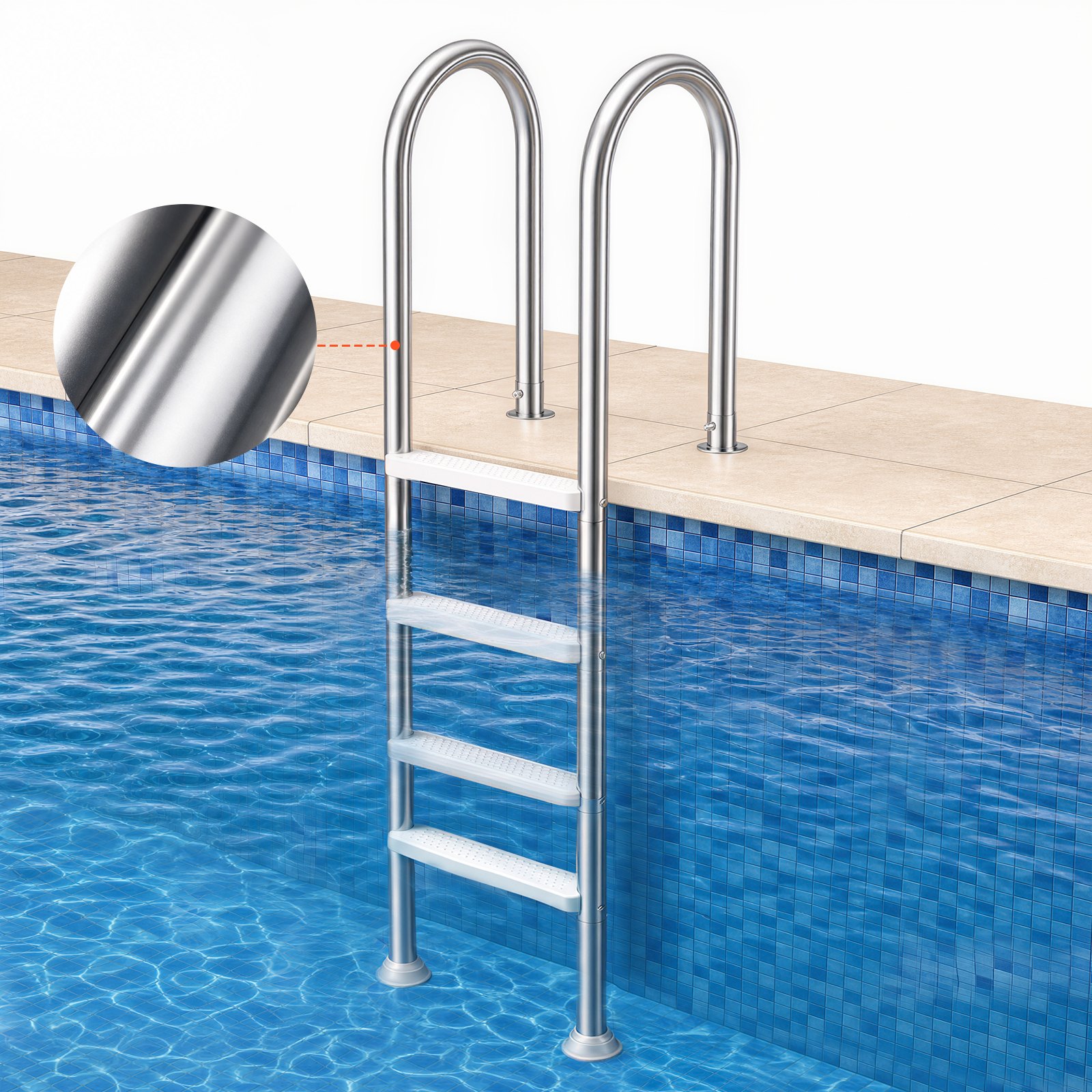 VEVOR Scaletta per Piscina 4 Gradini con Corrimano Doppio, Gradini Antiscivolo Resistenti, Scaletta Sicurezza per Piscina in Acciaio Inox, Capacità di Carico 120 kg per Piscine Interrate da 137 cm