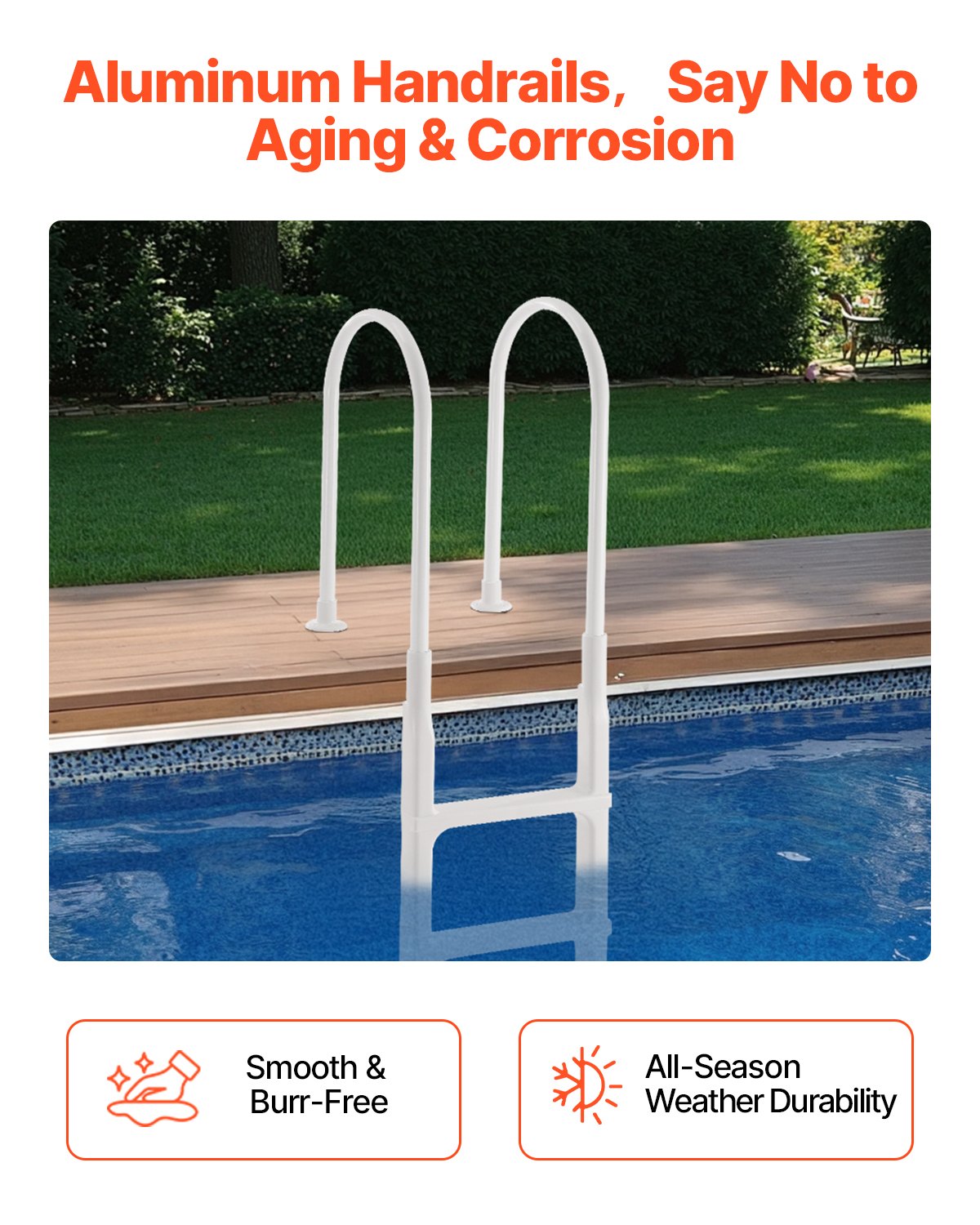 VEVOR Pool Ladder, 4-Step Staircase with Double Handrail, Pool Entry, 136 kg Load Capacity, for 122-137 cm In-Ground and Above-Ground Pools on Any Deck Surface, Indoors and Outdoors