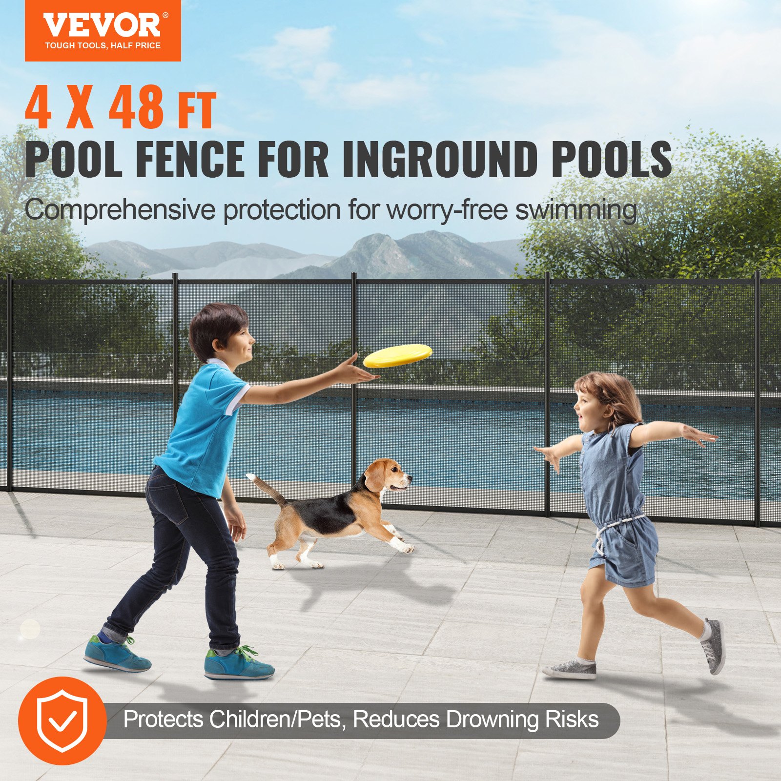 VEVOR Recinzione per Piscina, Recinzione per Piscina per Piscine Interrate, 1,21×14,63 m, Recinzione per Piscina di Sicurezza per Bambini Rimovibile, Recinzione per Piscina di Facile Installazione Fai da