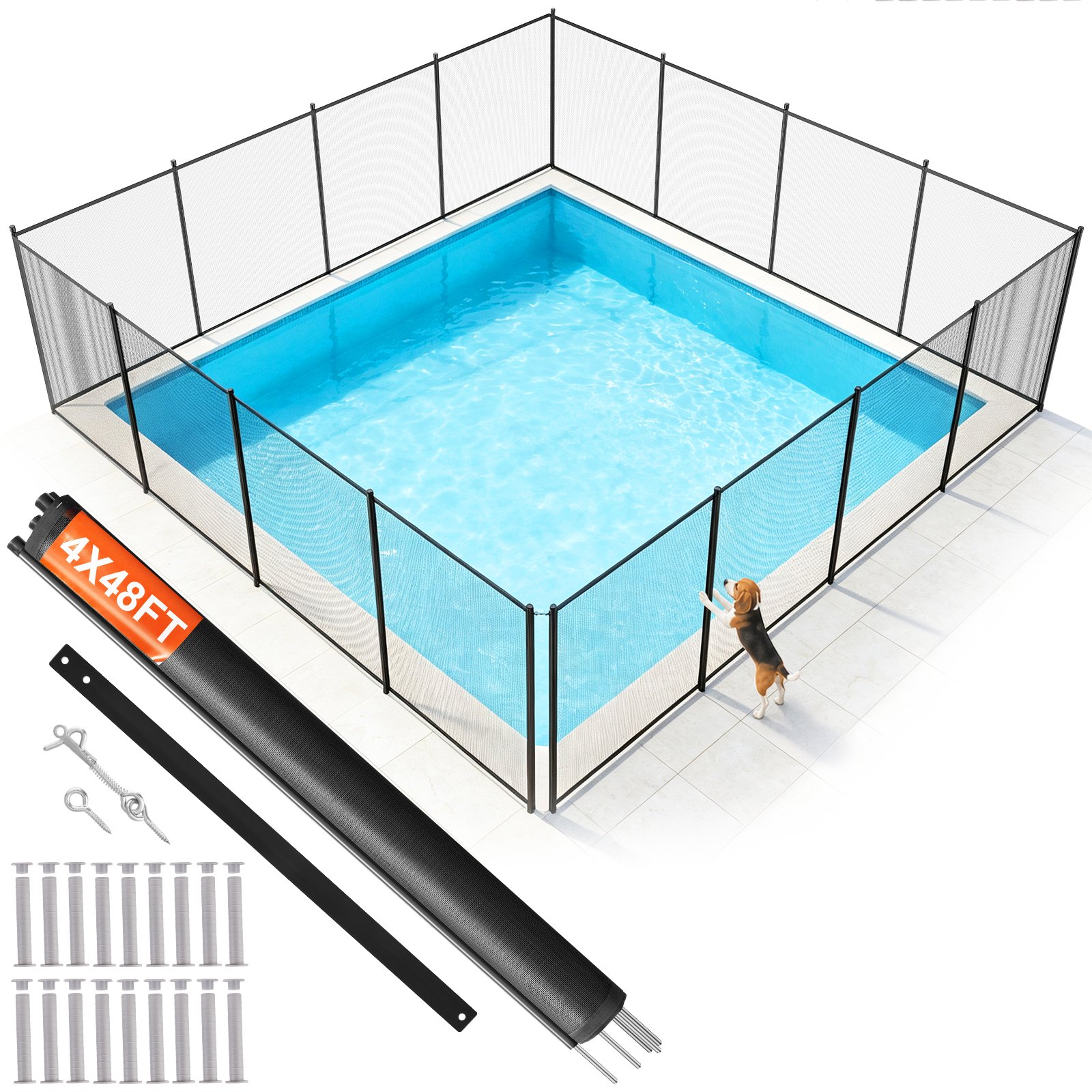 VEVOR Recinzione per Piscina, Recinzione per Piscina per Piscine Interrate, 1,21×14,63 m, Recinzione per Piscina di Sicurezza per Bambini Rimovibile, Recinzione per Piscina di Facile Installazione Fai da