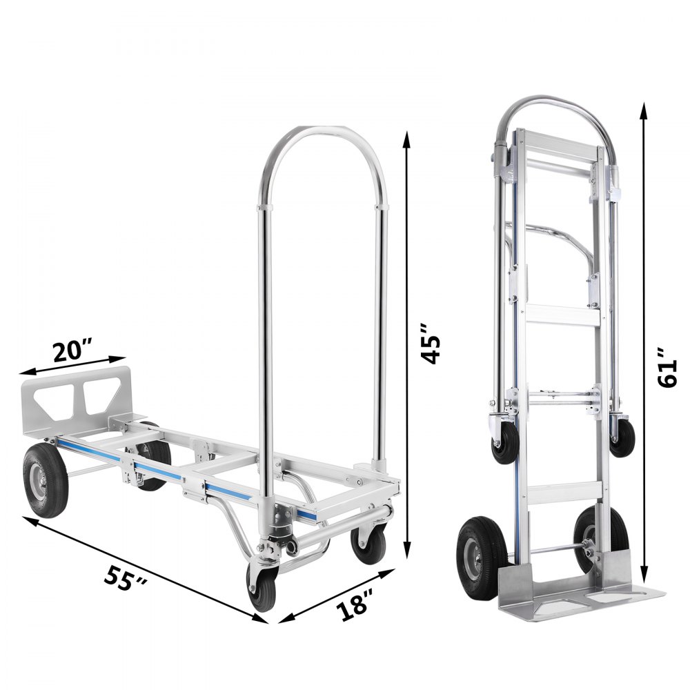 2 In 1 Carrello Pieghevole Estensibile Portapacchi Capacità 400/250kg Alluminio