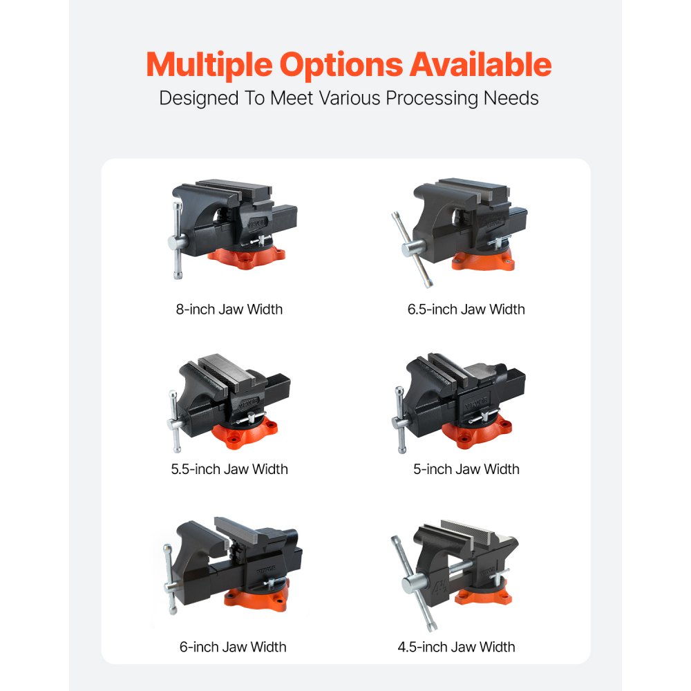 VEVOR Morsa, Apertura Massima Ganascia 140 mm, Morsa Multiuso con Base Bloccaggio Girevole 360°, Morsa da Banco in Ferro Nodulare per Carichi Pesanti, Ganasce a 2 Vie per Serraggio di Tubi Tondi