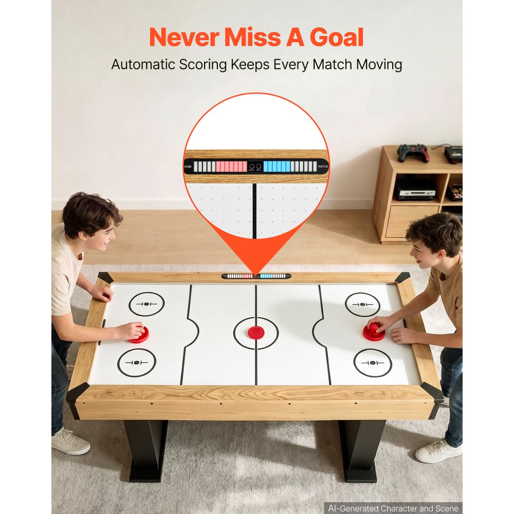 VEVOR Tavolo da Air Hockey Sistema Punteggio Elettronico Pannelli in MDF per Sala Giochi, Arcade di Hockey ad Aria per Aree Ricreative, Piedini Regolabili, Set Completo Accessori, Protezione Angoli