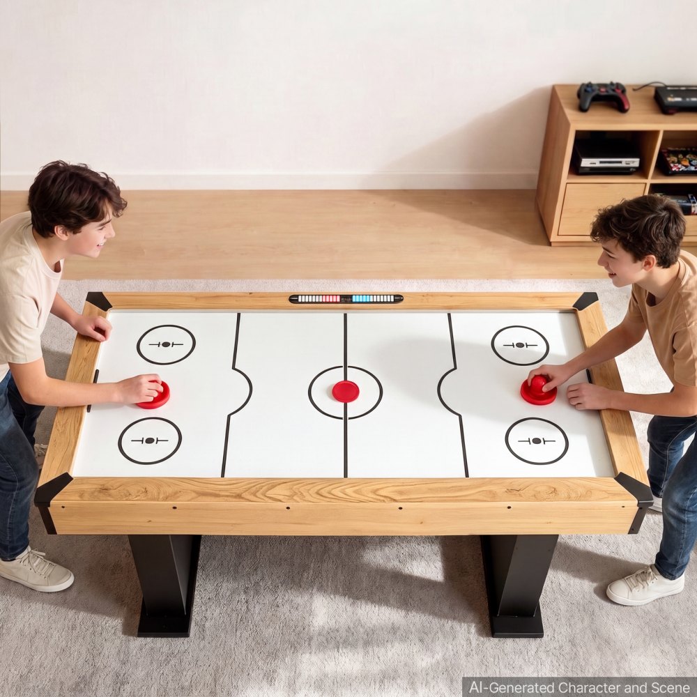 VEVOR Tavolo da Air Hockey Sistema Punteggio Elettronico Pannelli in MDF per Sala Giochi, Arcade di Hockey ad Aria per Aree Ricreative, Piedini Regolabili, Set Completo Accessori, Protezione Angoli