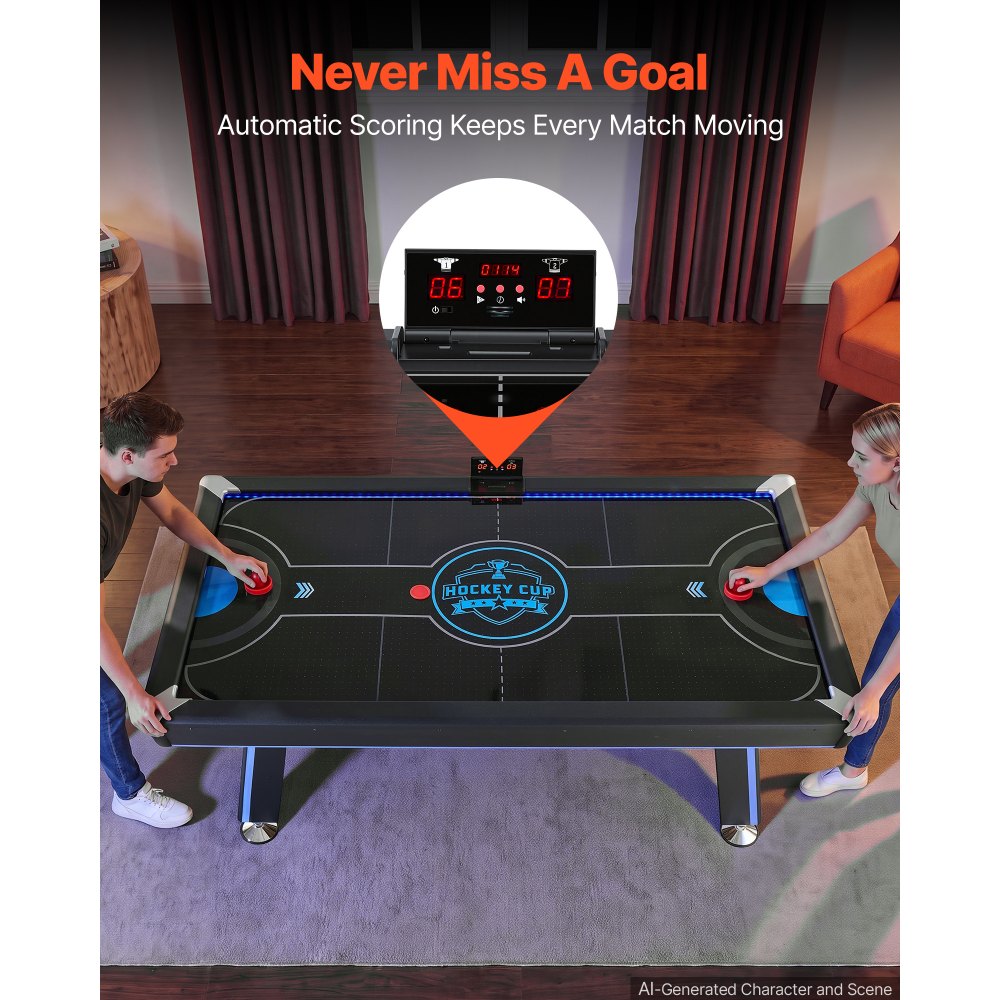 VEVOR Gioco di Air Hockey da Tavolo 2,2 m con Luce a LED con Segnapunti per Sala Giochi, Arcade di Hockey ad Aria per Feste, Set di Accessori, Gambe a Forma di H, Sistema di Punteggio Elettronico