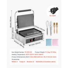 VEVOR Griglia Elettrico per Panini 2200W, Piastra per Panini con Piastra Smaltata Piatta da 34,2x23,5 cm, Piastra per Sandwich in Acciaio Inox, Maniglia Controllo della Temperatura