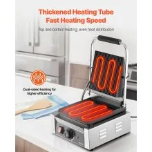 VEVOR Griglia Elettrica per Panini 1800W, Piastra per Panini Sandwich con Piastra Smaltata Piatta 22x23cm, Piastra in Acciaio Inox, Maniglia, Controllo della Temperatura, per Hamburger, Bistecche