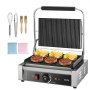 VEVOR Piastra Elettrica per Panini Professionale, 2200 W, in Acciaio Inox con Maniglia e Controllo della Temperatura, Piastra Smaltata Scanalata Completa da 34 x 23 cm, per Bistecche, Pancetta