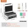 VEVOR Commercial Panini Grill, 2200W Elettrico Sandwich Panini Maker, Pressa per Sandwich in Acciaio Inox, Panini Grill con Controllo della Temperatura e Piastra Smaltata Scanalata Completa da 14"x9", per Hamburger, Bistecca, Pancetta