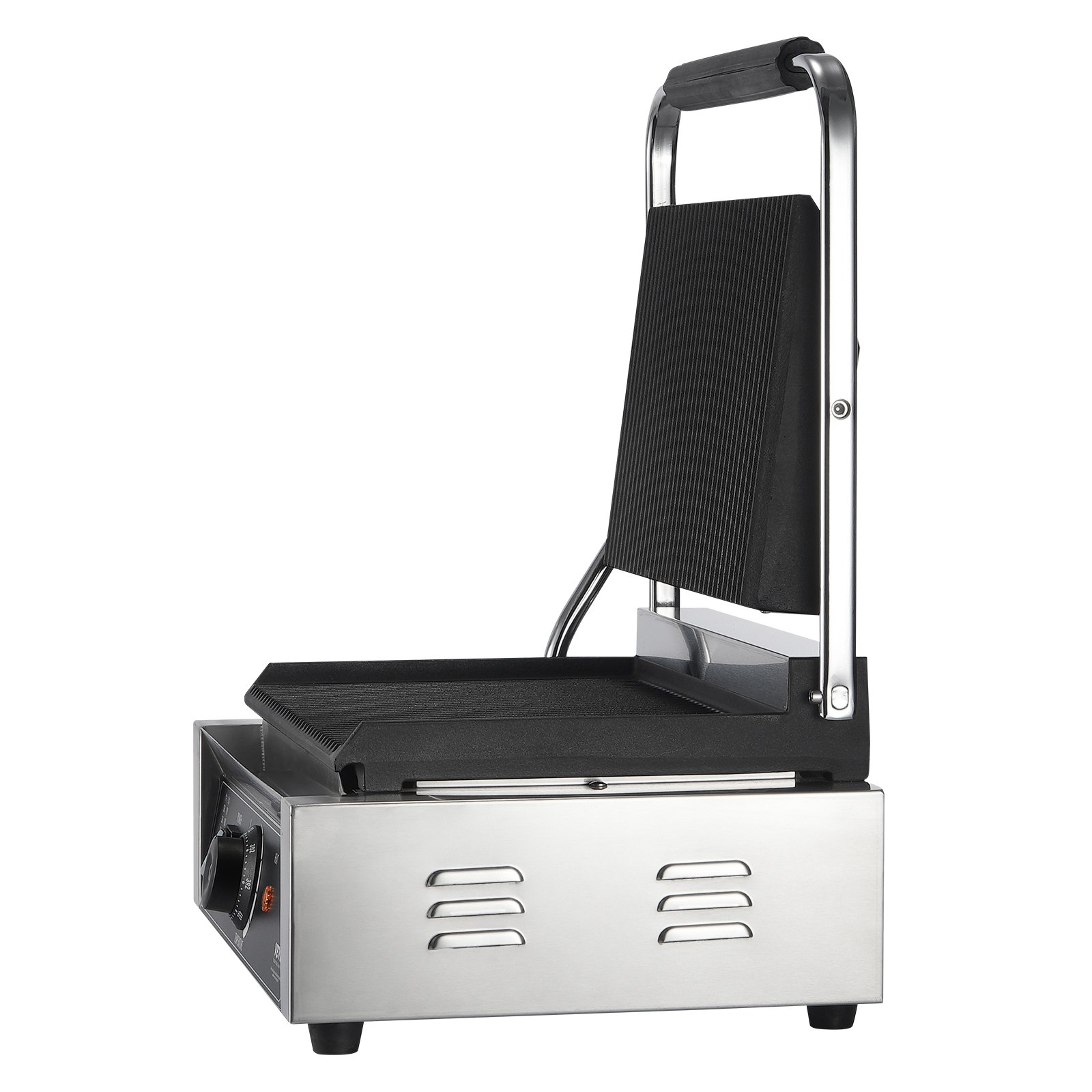VEVOR Commercial Panini Grill, 2200W Elettrico Sandwich Panini Maker, Pressa per Sandwich in Acciaio Inox, Panini Grill con Controllo della Temperatura e Piastra Smaltata Scanalata Completa da 14"x9", per Hamburger, Bistecca, Pancetta