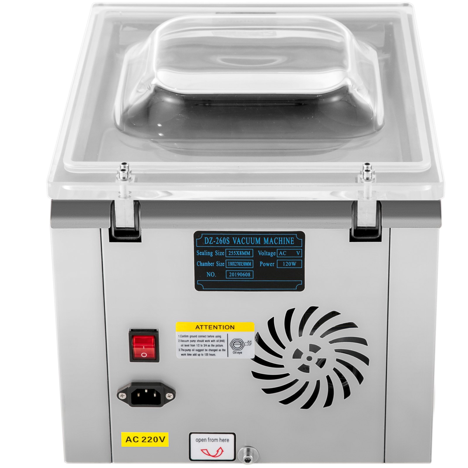 VEVOR Confezionatrice Sottovuoto per Alimenti Modello, DZ-260S 220 V 120 W Macchina di Sigillamento d'Induzione Potenza, Sigillatore Elettrico del Vuoto in Acciaio Inossidabile per Aspirare Alimenti