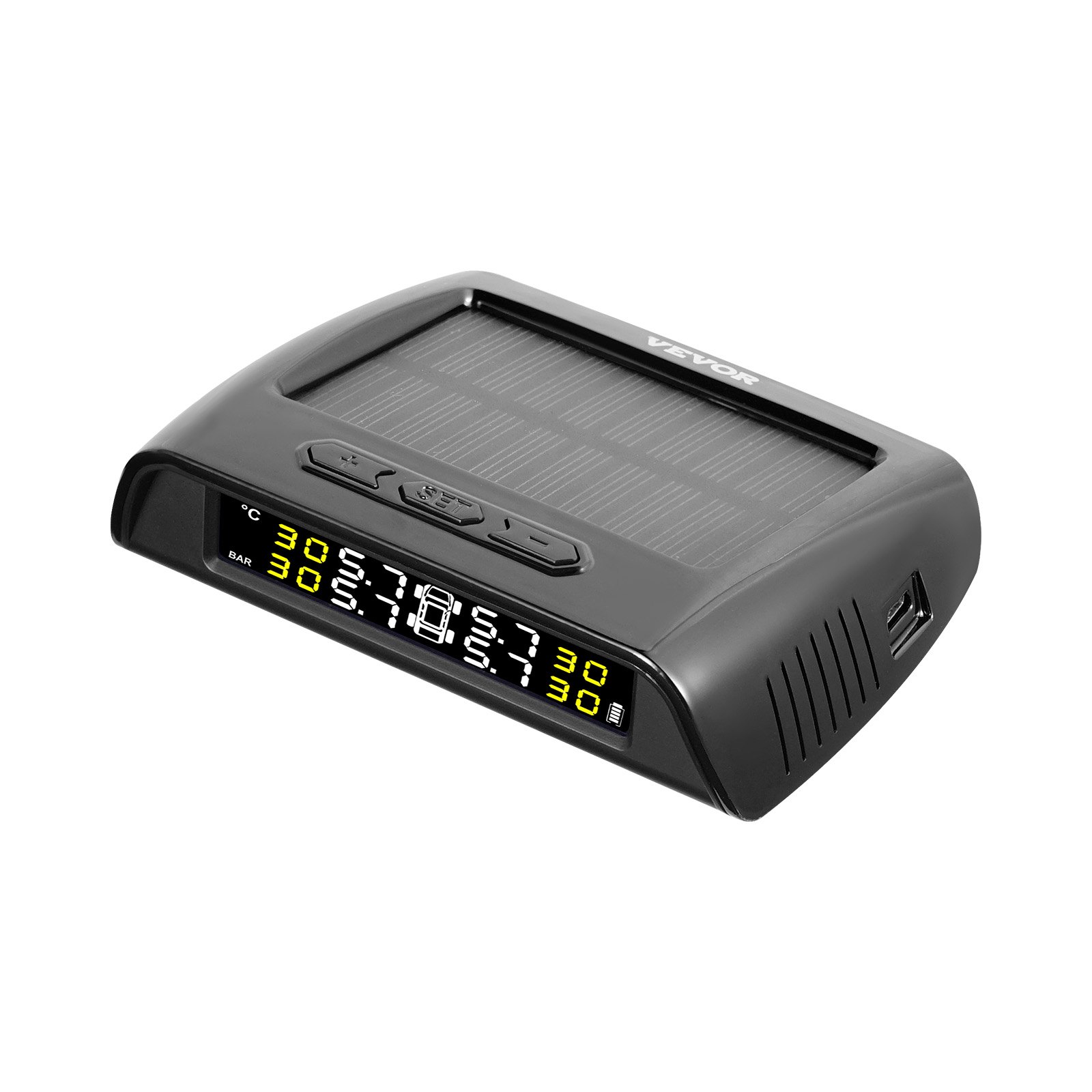 VEVOR Sistema di Monitoraggio della Pressione dei Pneumatici per Auto 0,5-8 Bar Set di Sensori TPMS Impermeabili con Carica Solare 6 Sensori 5 Modalità di Allarme, Visualizzazione in Tempo Reale