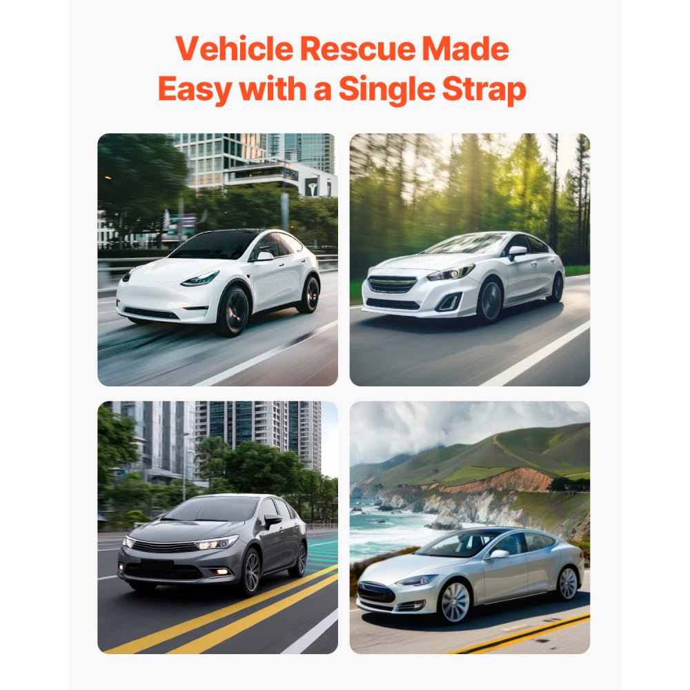 VEVOR Cinghia di Traino per ATV con Ganci, 50,8 mm x 6,1 m Capacità di 7711 kg Corda di Recupero Resistente con Ganci di Sicurezza per Camion e Veicoli, Accessorio di Traino per l'Assistenza Stradale