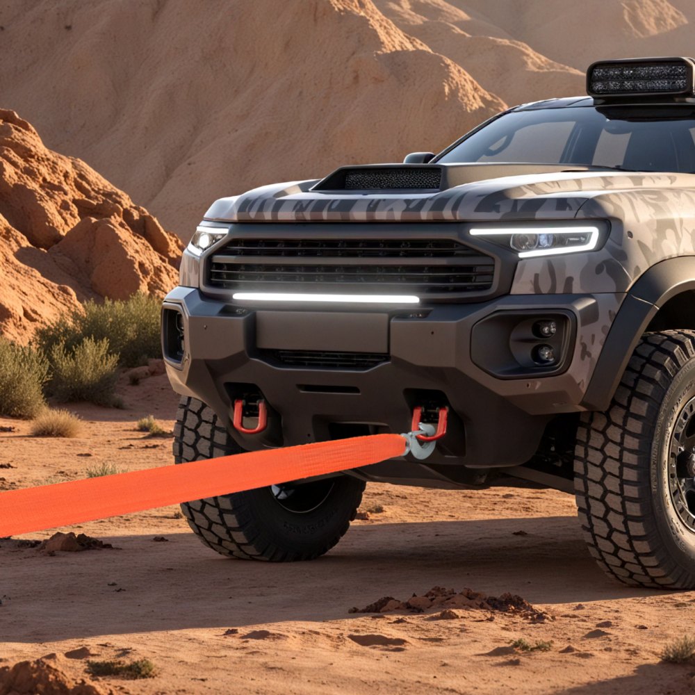 VEVOR Cinghia di Traino per ATV con Ganci, 50,8 mm x 6,1 m Capacità di 7711 kg Corda di Recupero Resistente con Ganci di Sicurezza per Camion e Veicoli, Accessorio di Traino per l'Assistenza Stradale