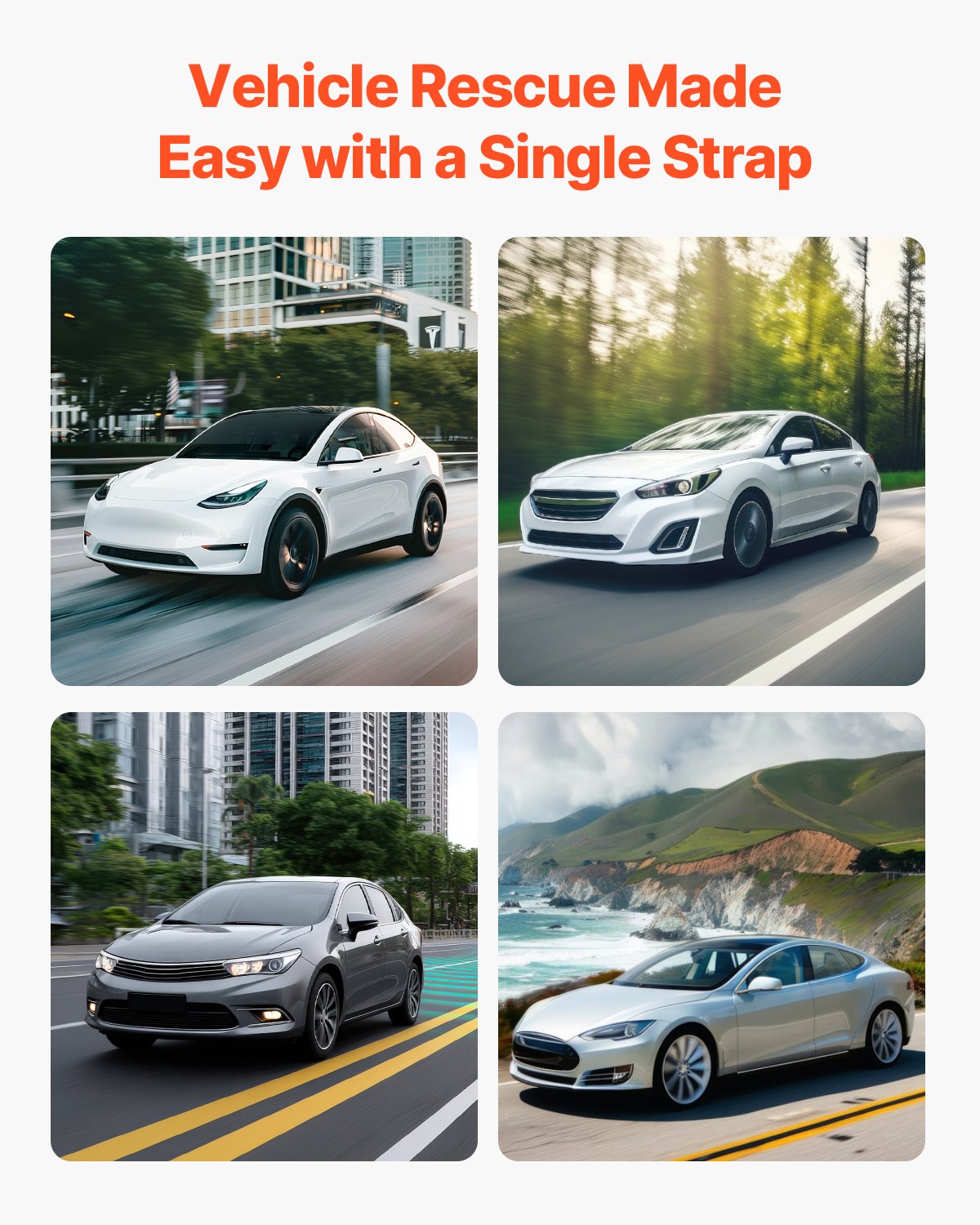 VEVOR Cinghia di Traino per ATV con Ganci, 50,8 mm x 6,1 m Capacità di 7711 kg Corda di Recupero Resistente con Ganci di Sicurezza per Camion e Veicoli, Accessorio di Traino per l'Assistenza Stradale