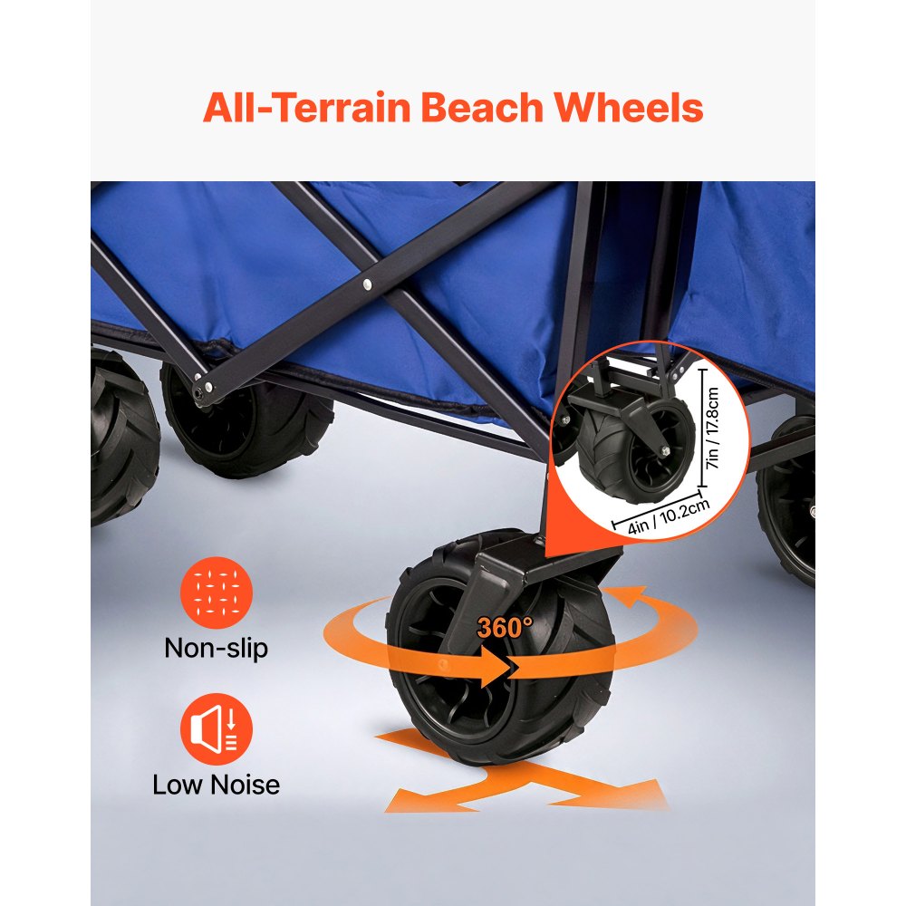VEVOR Carrello Pieghevole per Vagoni in Blu, Carretto Pieghevole Portatile da Giardino Esterno Capacità da 100KG, Carrello da Trasporto della Spesa Adatto per Viaggi, Vacanze, Giardino e Campeggio
