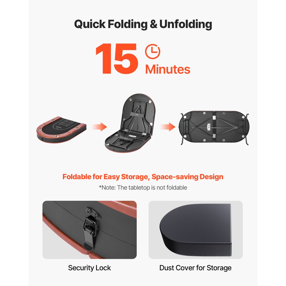 VEVOR Tavolo da Poker Pieghevole, Tavolo da Casinò Pieghevole da 8 Giocatori da ca. 1828.8 mm con Sponde Imbottite e Portabicchieri, Tavoli da Gioco Portatili Ovali con Gambe in Feltro e Metallo