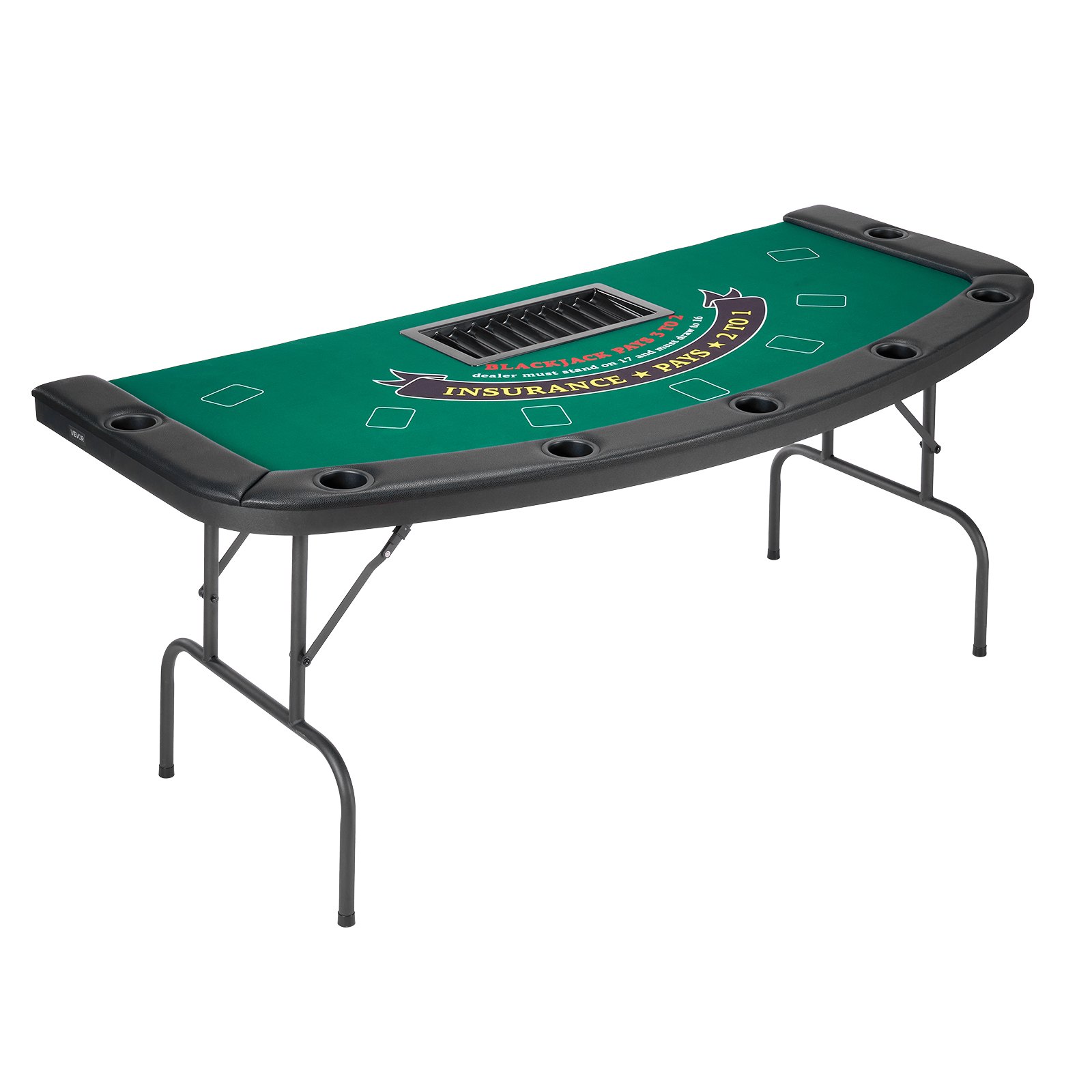 VEVOR Tavolo da Poker Pieghevole, Tavolo da Casinò Pieghevole da 7 Giocatori da ca. 1828,8 mm con Sponde Imbottite e Portabicchieri, Tavoli da Gioco Portatili Semiovali con Gambe in Feltro e Metallo
