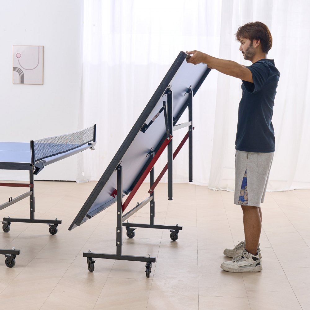 VEVOR Tavolo da Ping Pong Pieghevole in MDF per Interni, Tavolo da Ping Pong Portatile, con Rete a Morsetto Rapido e Ruote Bloccabili, Gioco da Ping Pong, Montaggio Facile, Piani del Tavolo da 18 mm