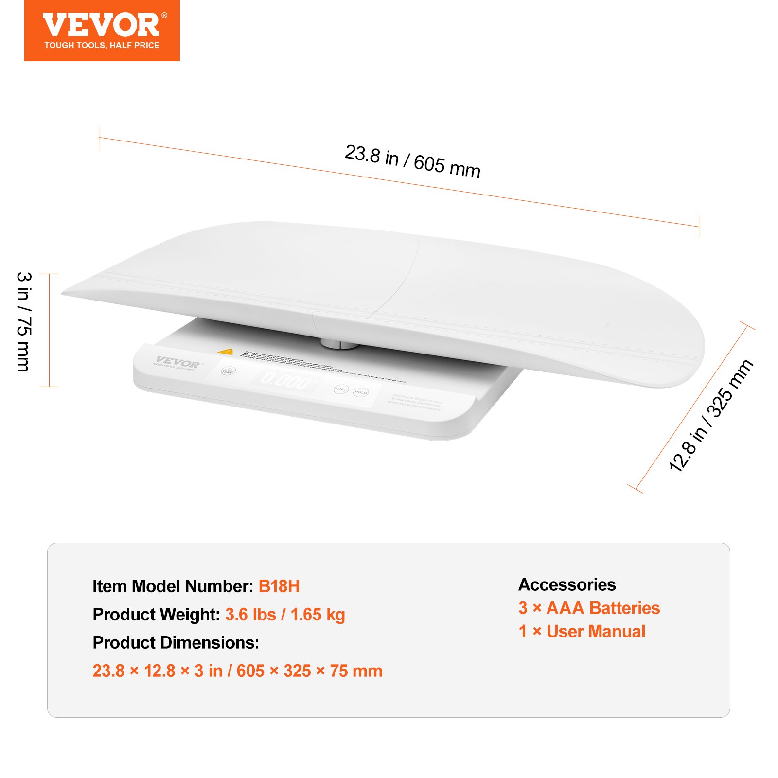 VEVOR Bilancia per Neonati, 2 in 1 con Vassoio Staccabile, Bilancia Digitale per Pesare con Funzione Hold e Tare, 5 Unità per Neonati, Bambini, Animali Domestici, Capacità 30 kg 3 Batterie Incluse