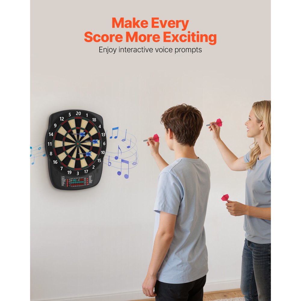 VEVOR Electronic Dart Board, 336mm Target Dartboard with 43 Games & 200+ Variations for Up to 8 Players, 6 Dart Shafts with Flights & 50 Soft Tips, Color LCD Scoring Screen for Home Party Game Rooms