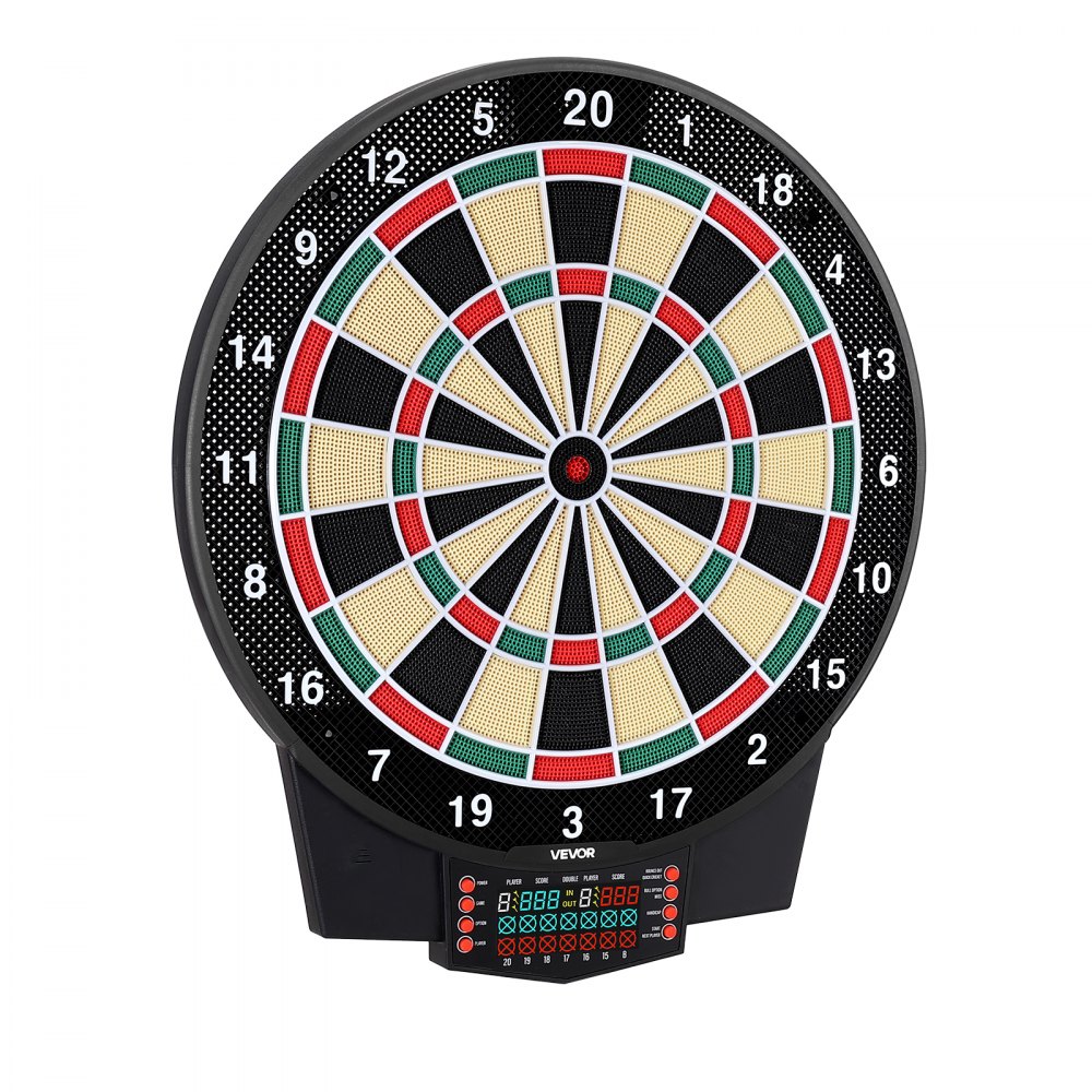 VEVOR Bersaglio Elettronico per Freccette, Bersaglio 391 mm con 43 Giochi e 320 Varianti per un Massimo di 8 Giocatori, 6 Aste per Freccette con Alette e 50 Punte Morbide, Schermo LED a Colori