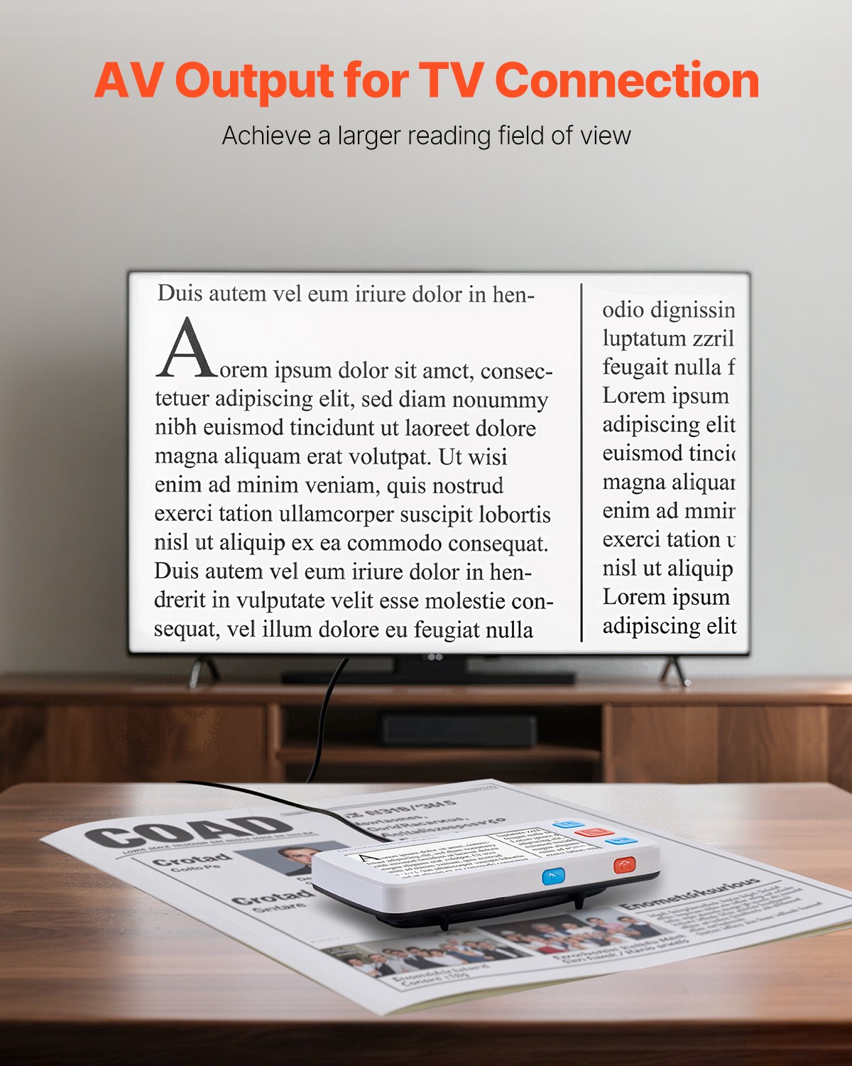 VEVOR Portable Digital Magnifier, 127mm HD Electronic Video Magnifier for Low Version, 4X - 32X Zoom Electronic Reading Aid with 17 Color Mode, AV Output, Foldable Handle & 5-Level Screen Brightness