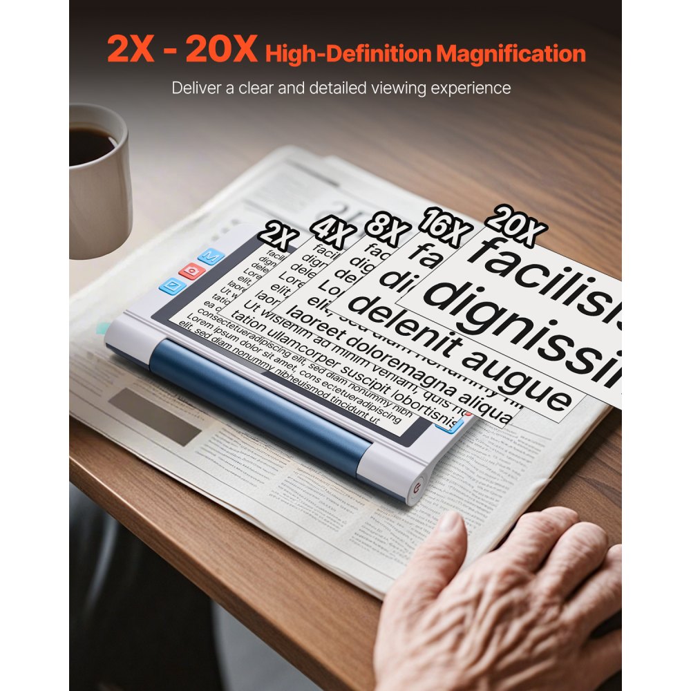 VEVOR Lente d'Ingrandimento Digitale, 203 mm per Versione Bassa,  Ausilio di Lettura Elettronico 2X a 20X con Obiettivo HD con Messa a Fuoco Automatica da 13 MP, 26 Modalità Colore, Uscita HDMI